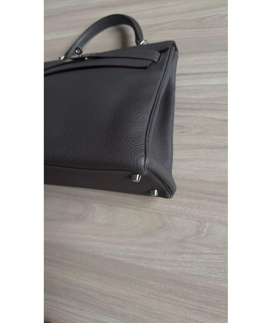 HERMES Серая кожаная сумка с короткими ручками, фото 5
