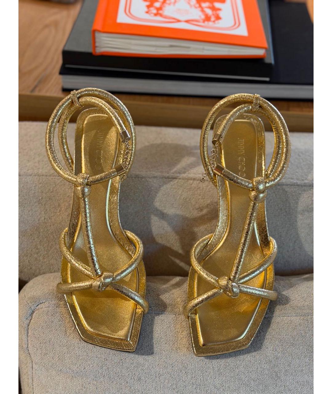 JIMMY CHOO Золотые кожаные босоножки, фото 5