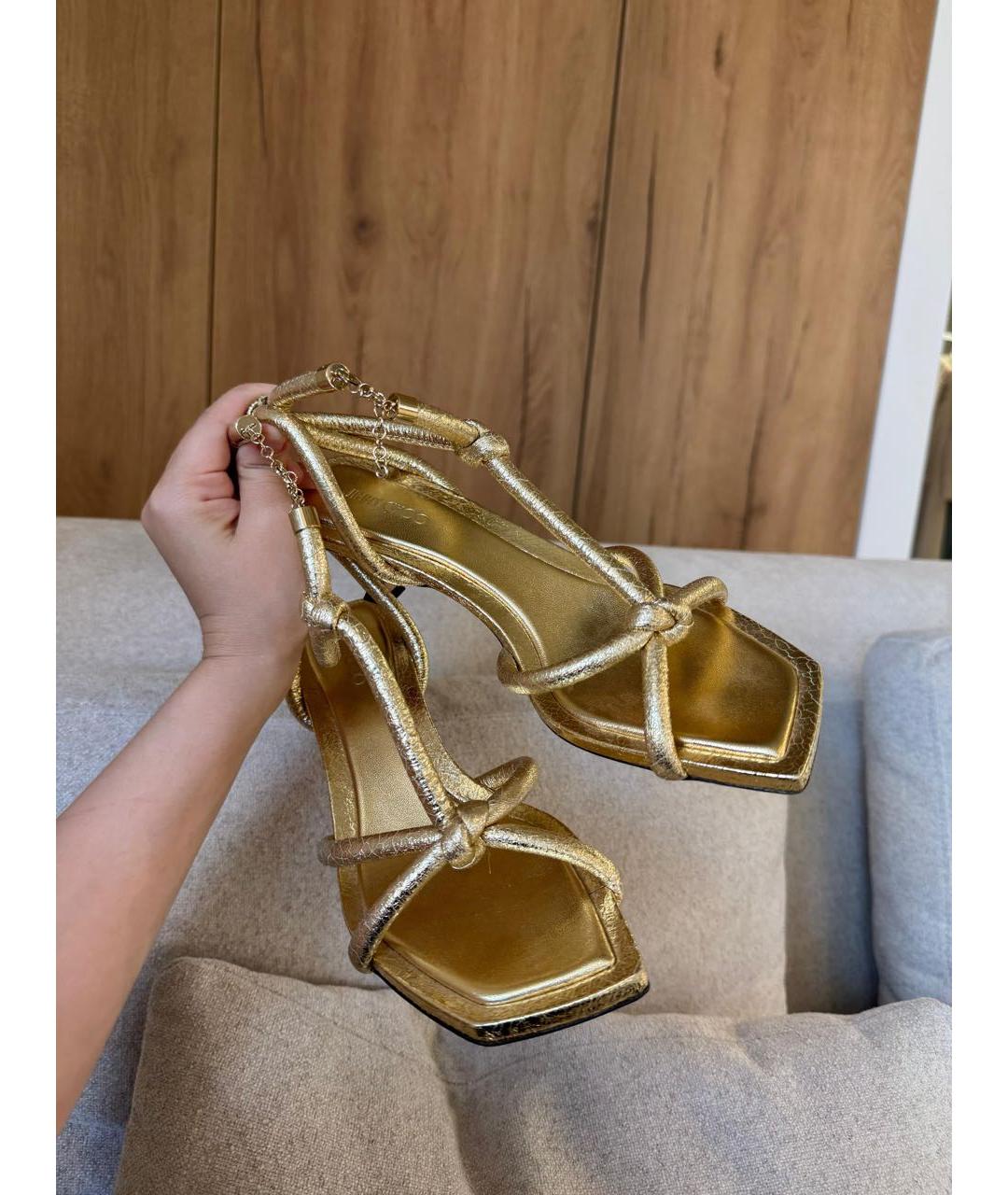 JIMMY CHOO Золотые кожаные босоножки, фото 3