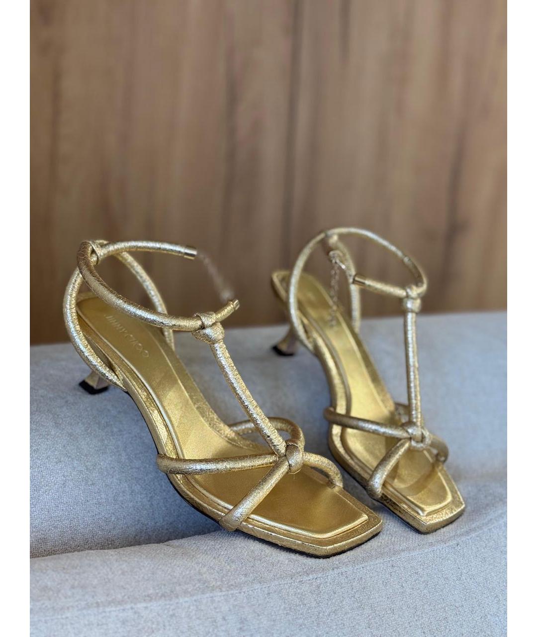 JIMMY CHOO Золотые кожаные босоножки, фото 2