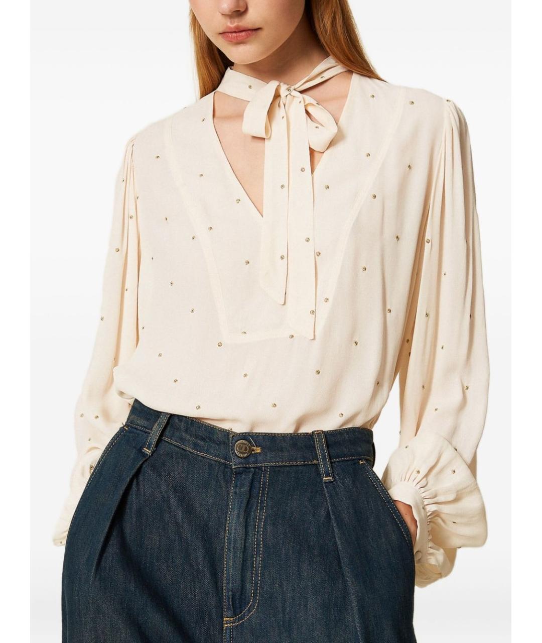 TWIN-SET Бежевая вискозная рубашка, фото 2