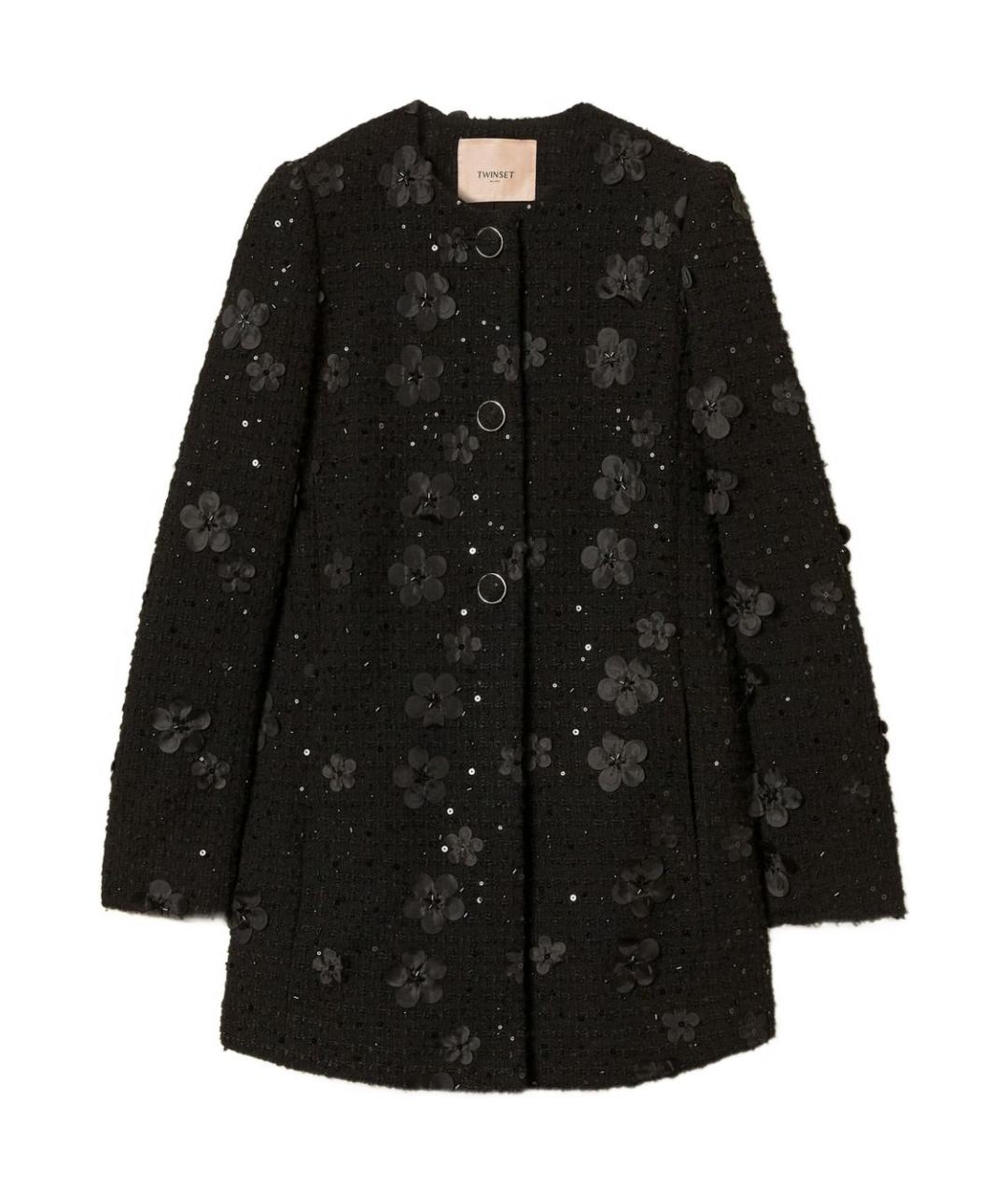 TWIN-SET Черное полиэстеровое пальто, фото 1