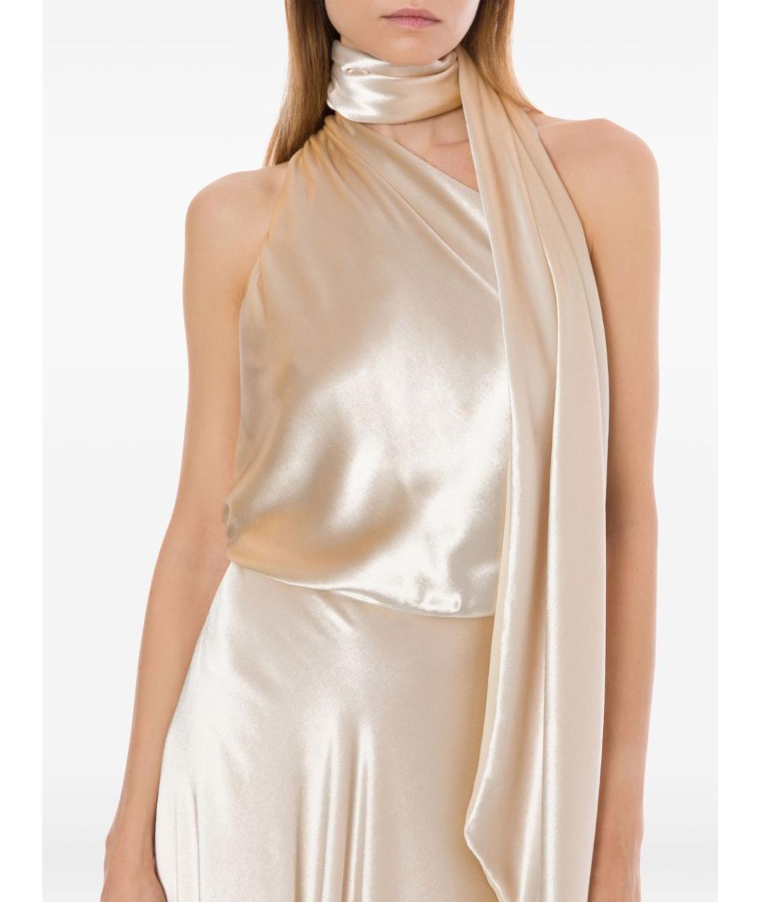 ALBERTA FERRETTI Бежевое вискозное вечернее платье, фото 3