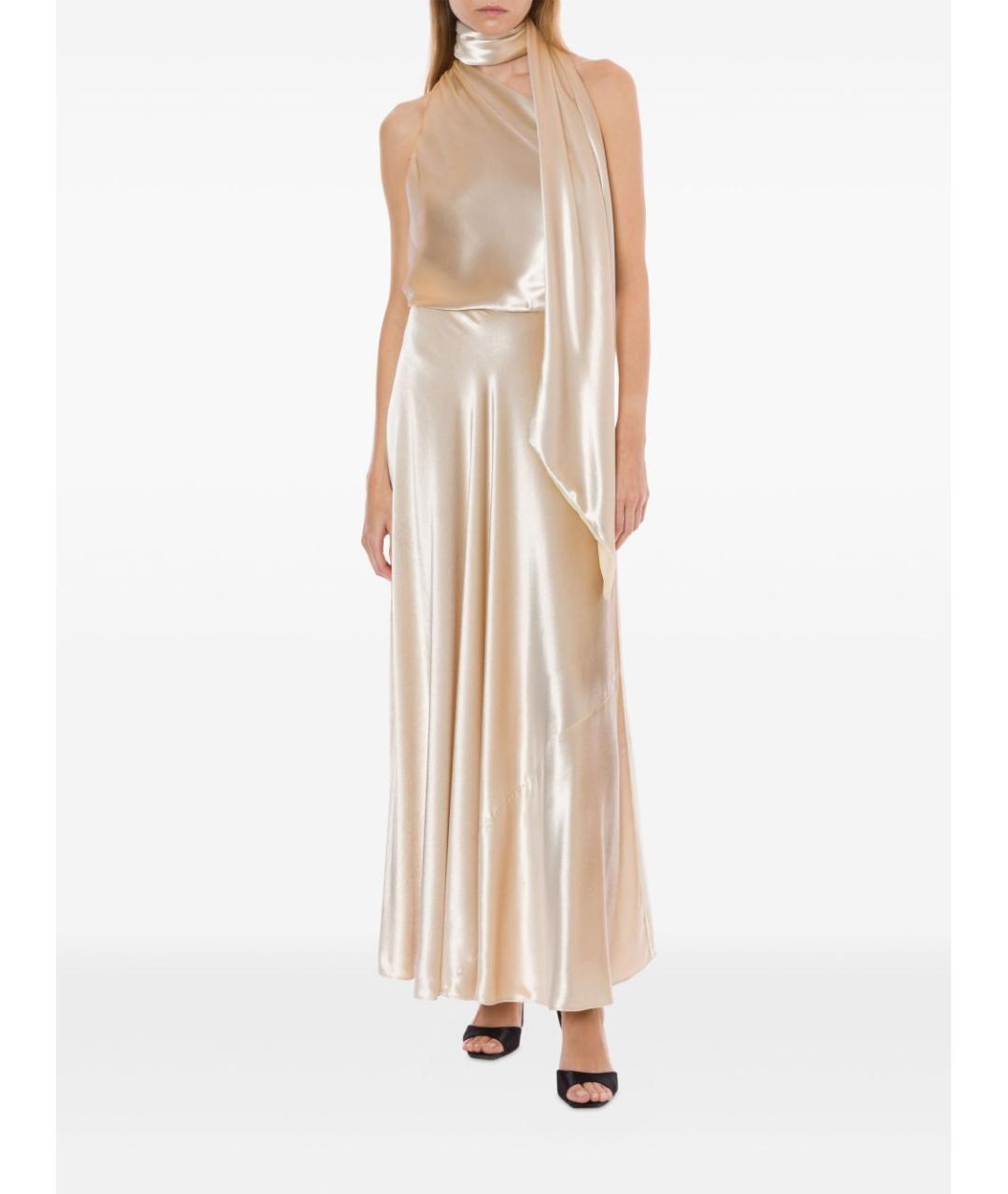 ALBERTA FERRETTI Бежевое вискозное вечернее платье, фото 2