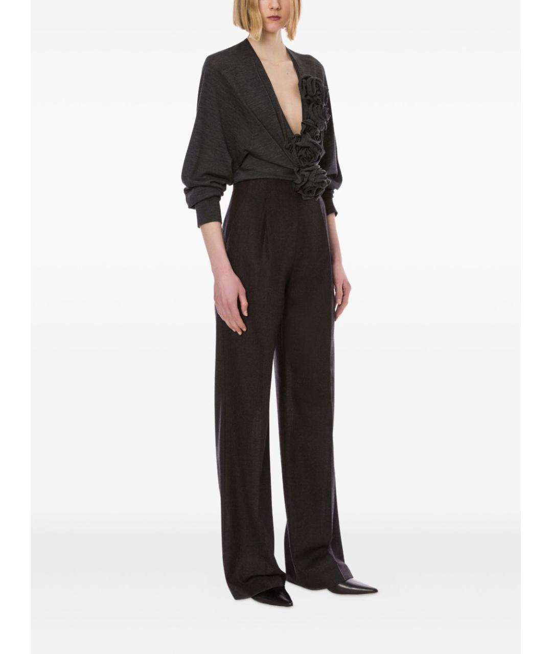 ALBERTA FERRETTI Серые шерстяные прямые брюки, фото 2