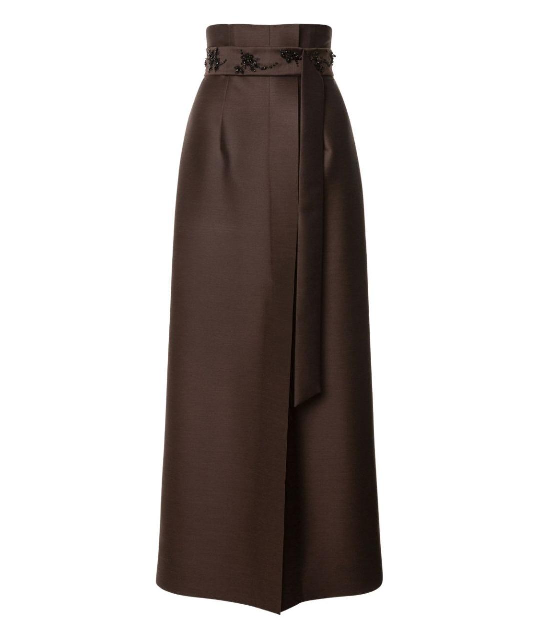 ALBERTA FERRETTI Коричневая шерстяная юбка макси, фото 1