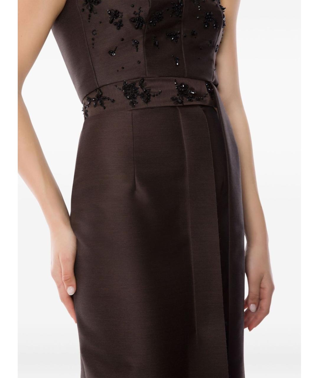 ALBERTA FERRETTI Коричневая шерстяная юбка макси, фото 4