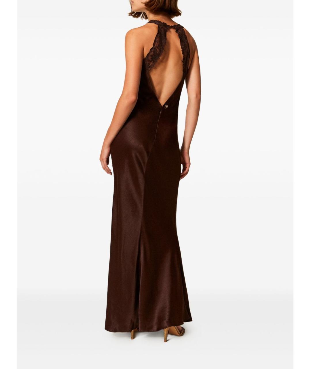TWIN-SET Коричневое вискозное вечернее платье, фото 3