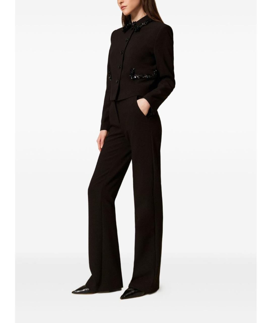 TWIN-SET Черные полиэстеровые прямые брюки, фото 4