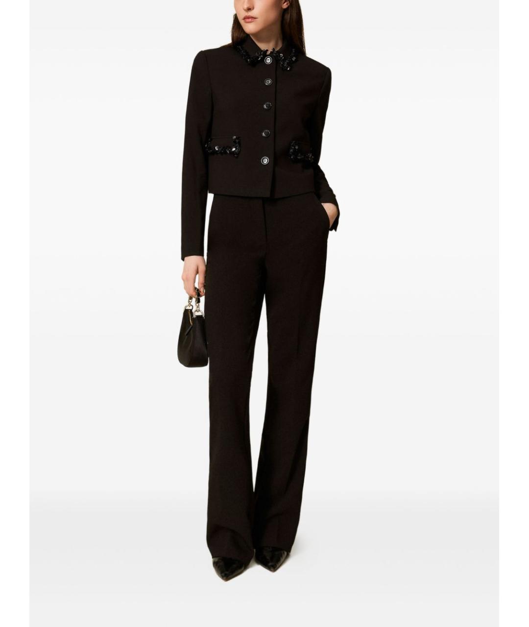 TWIN-SET Черные полиэстеровые прямые брюки, фото 5