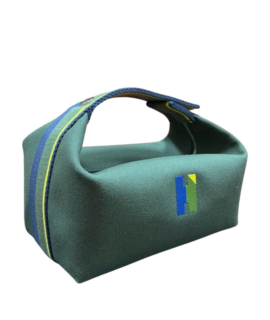 HERMES Зеленая хлопковая косметичка, фото 1