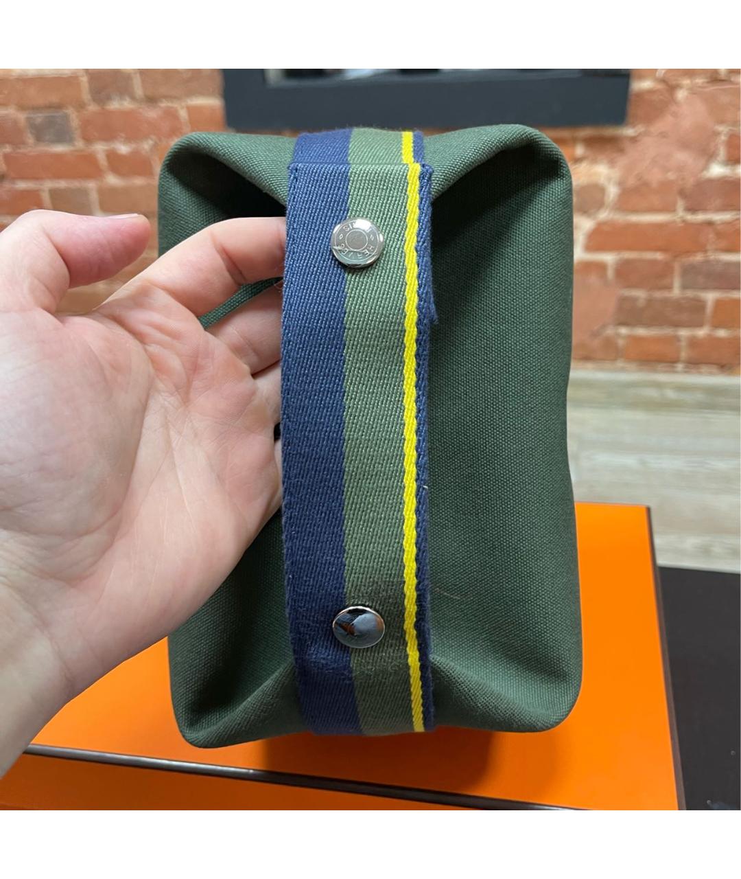 HERMES Зеленая хлопковая косметичка, фото 4