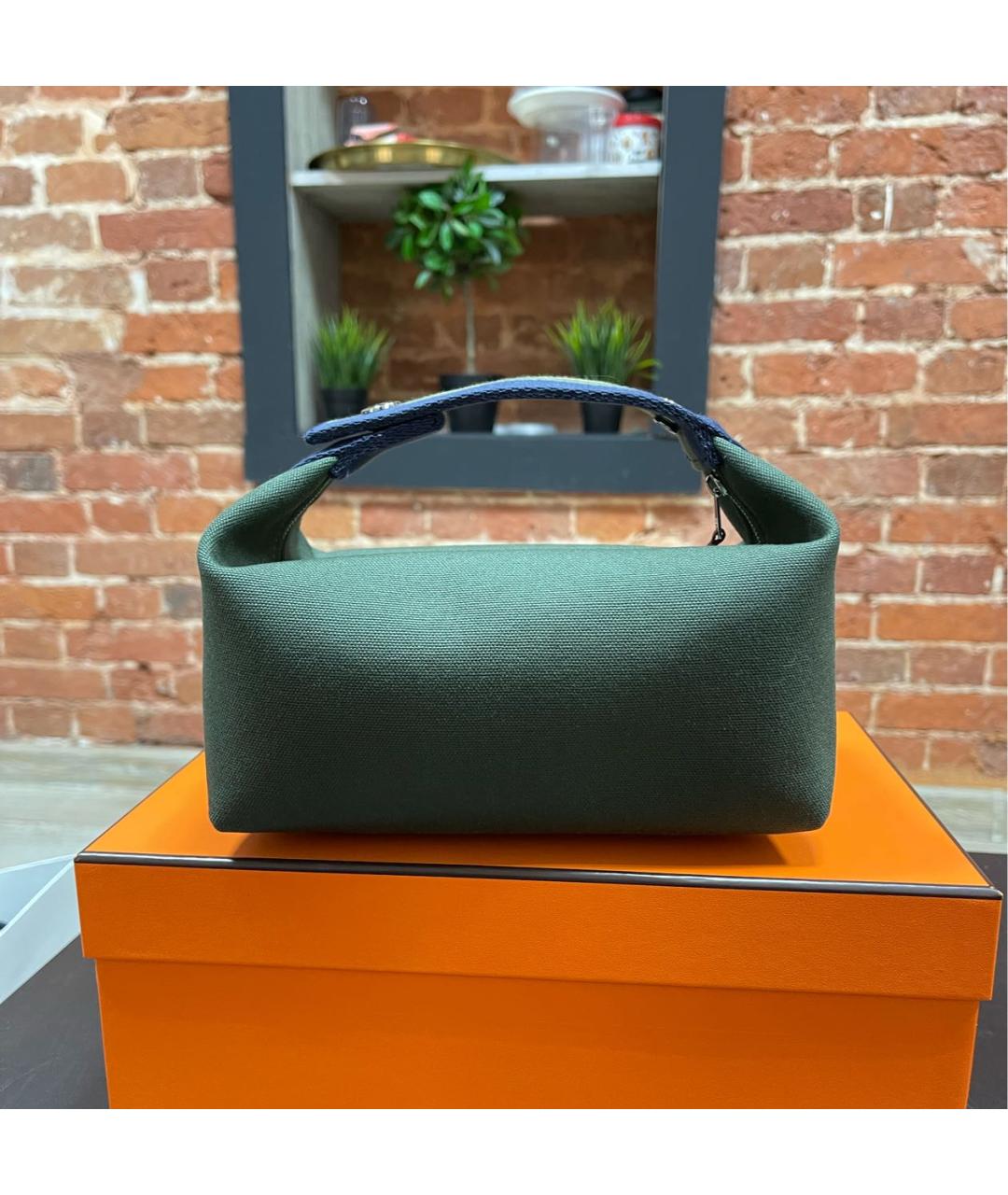 HERMES Зеленая хлопковая косметичка, фото 3