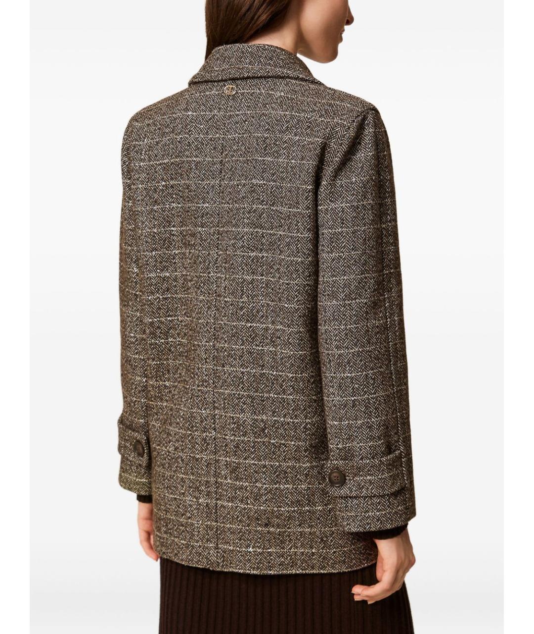 TWIN-SET Коричневое шерстяное пальто, фото 4