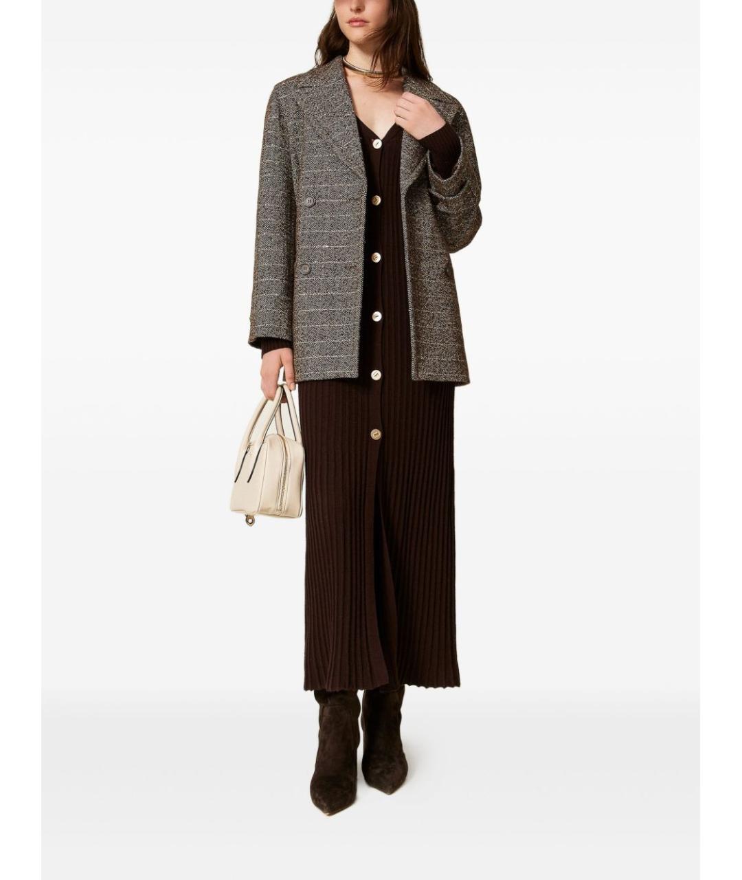 TWIN-SET Коричневое шерстяное пальто, фото 3
