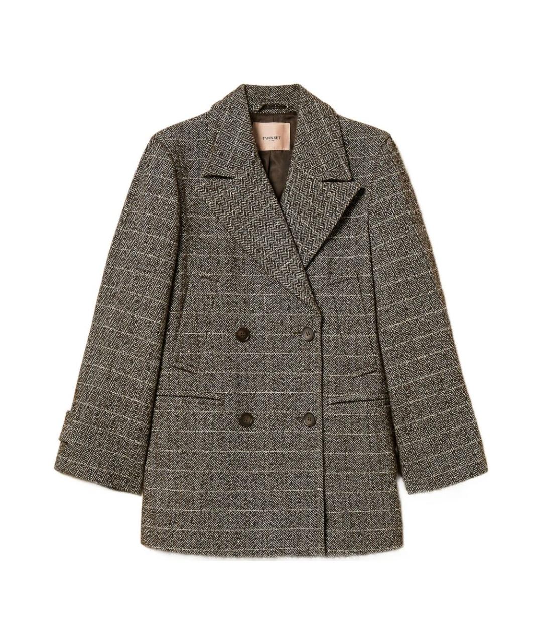 TWIN-SET Коричневое шерстяное пальто, фото 1