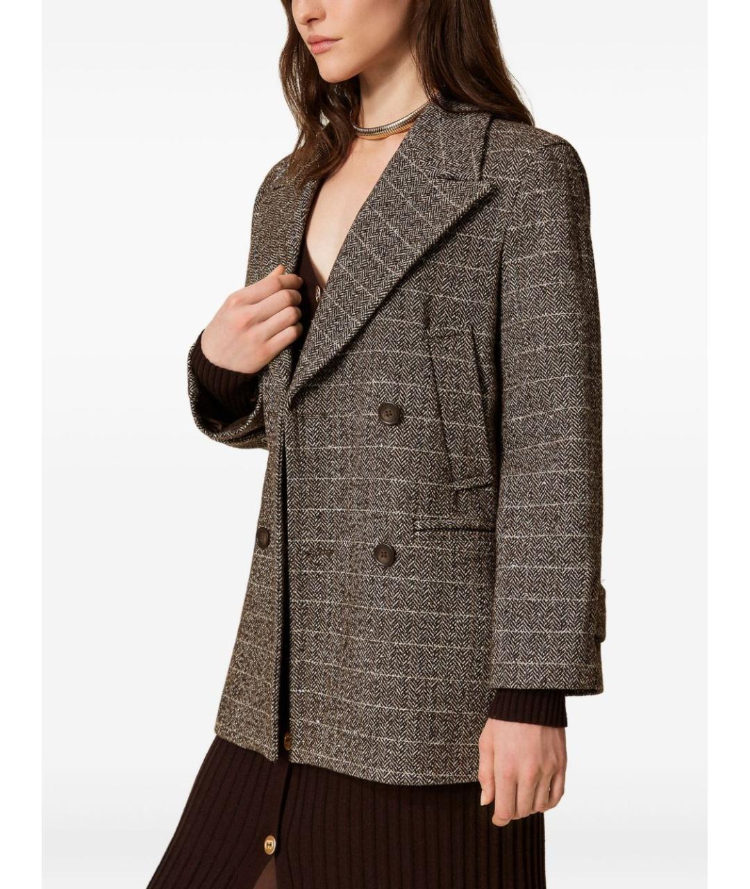 TWIN-SET Коричневое шерстяное пальто, фото 5