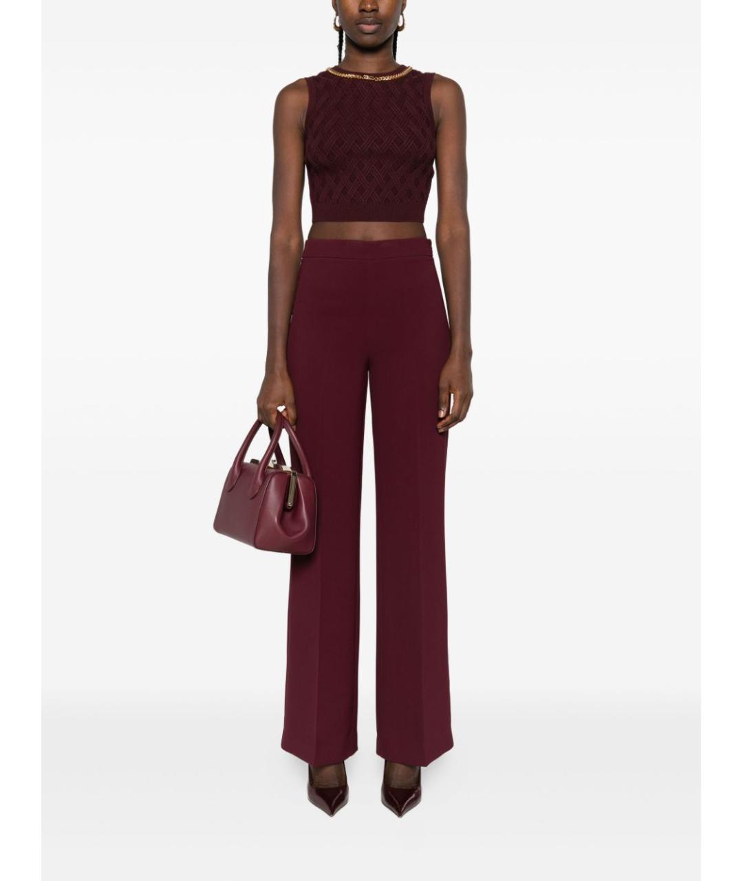 TWIN-SET Бордовые полиэстеровые прямые брюки, фото 4