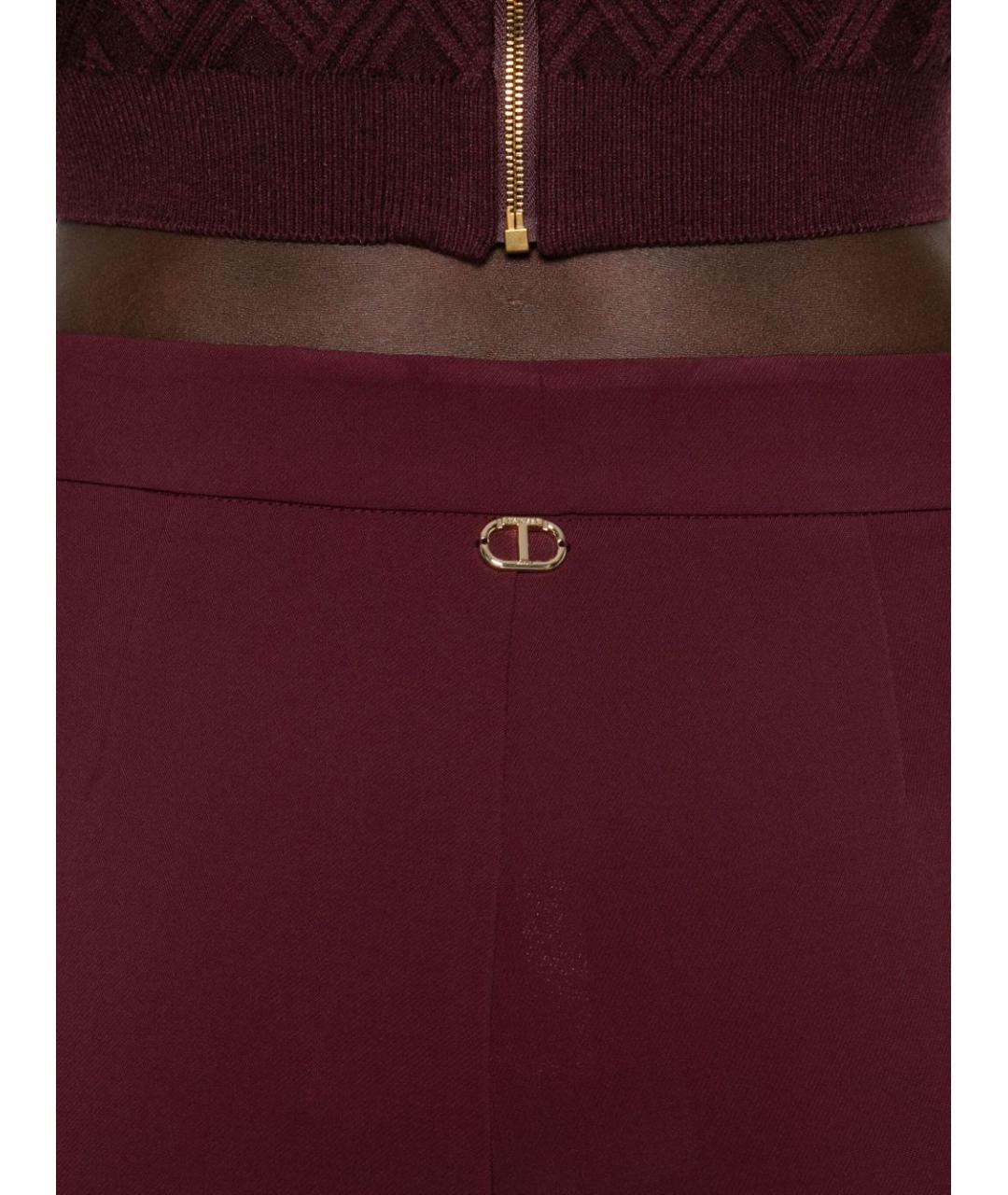 TWIN-SET Бордовые полиэстеровые прямые брюки, фото 3