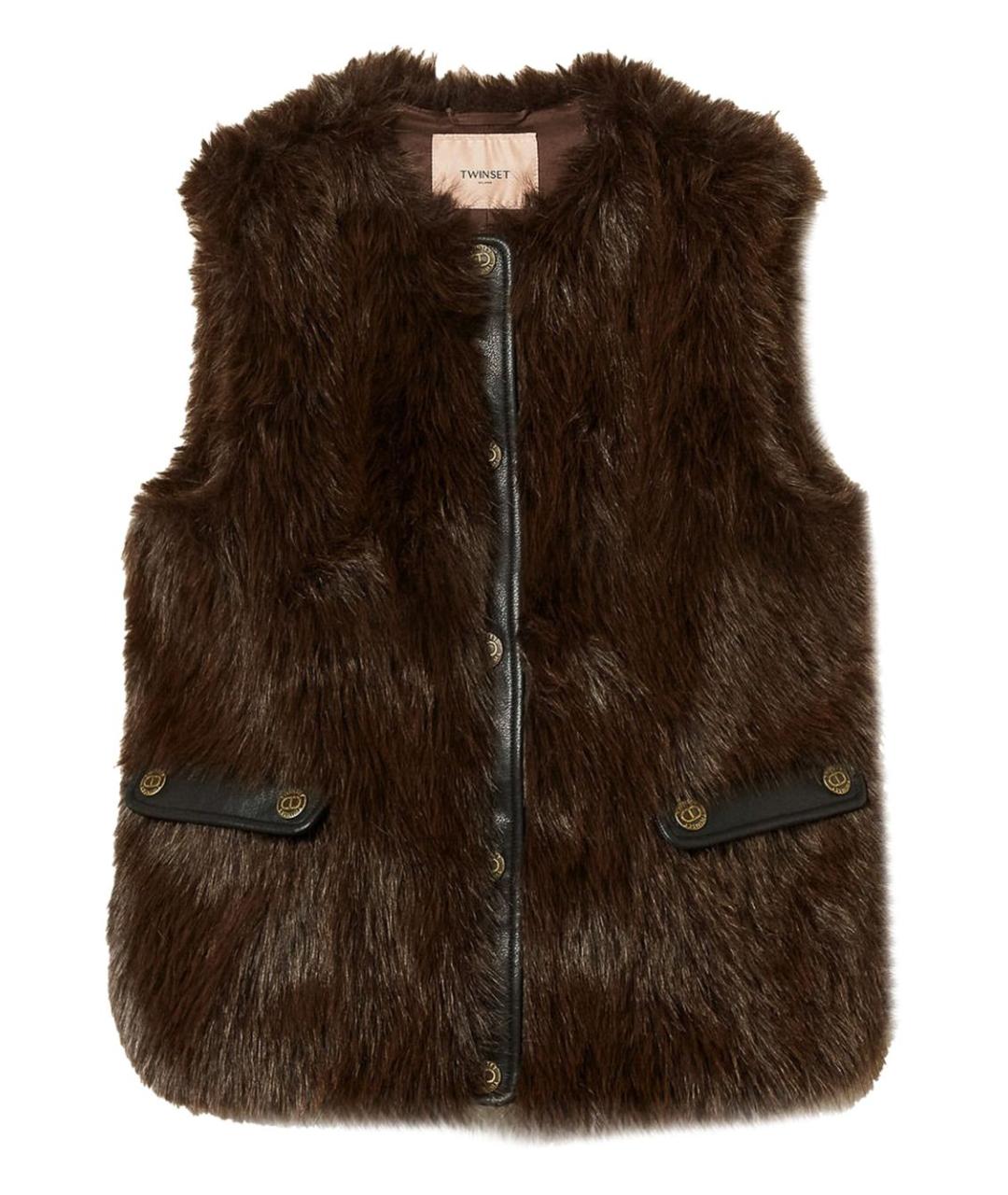 TWIN-SET Коричневый полиэстеровый жилет, фото 1