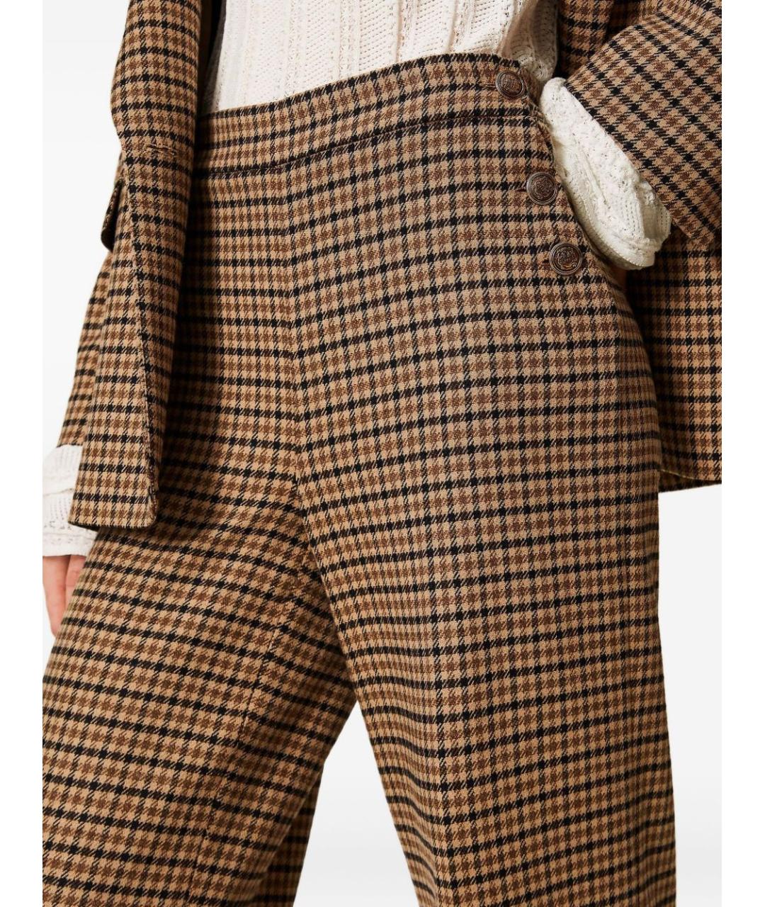 TWIN-SET Коричневые шерстяные прямые брюки, фото 4