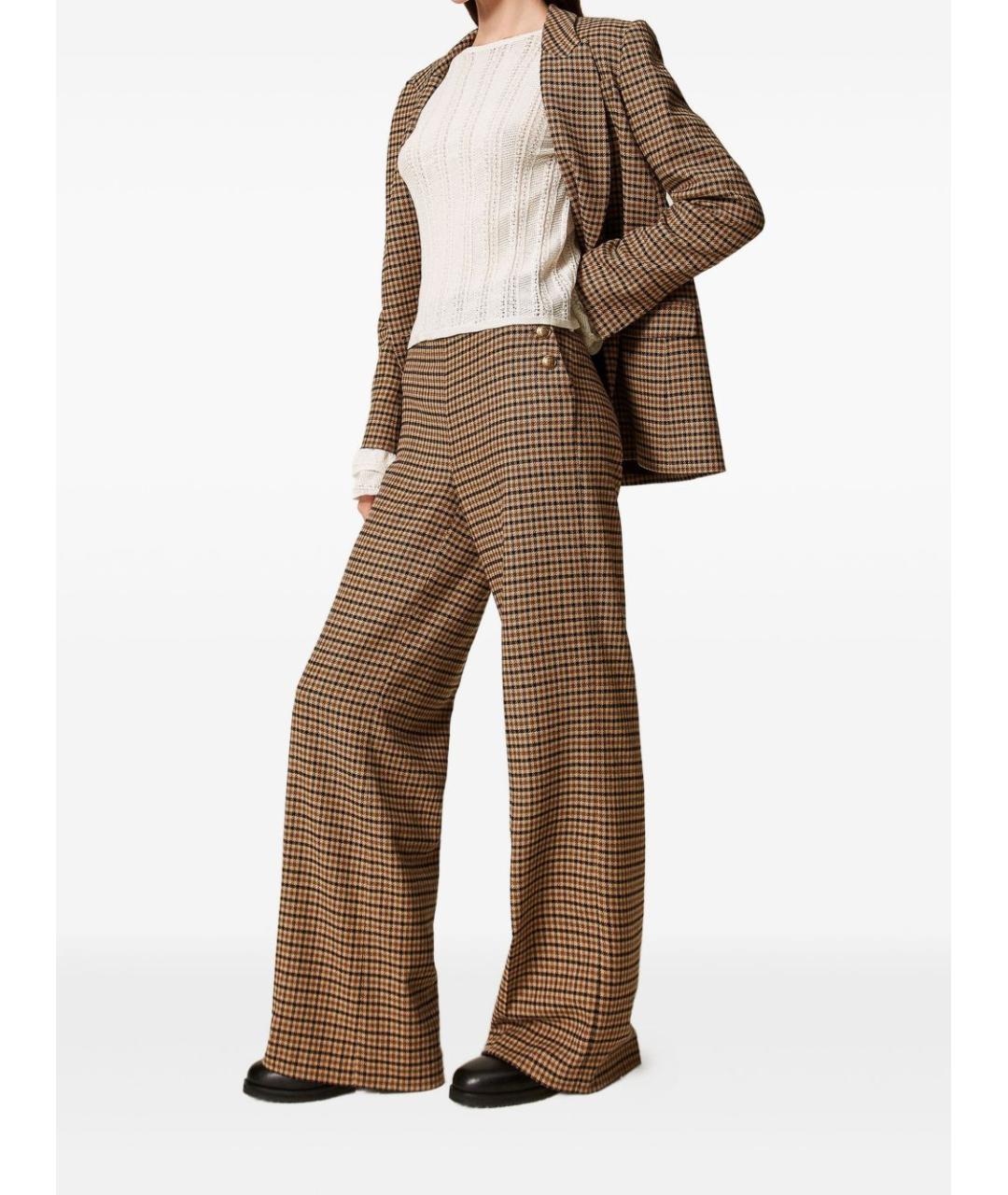 TWIN-SET Коричневые шерстяные прямые брюки, фото 5