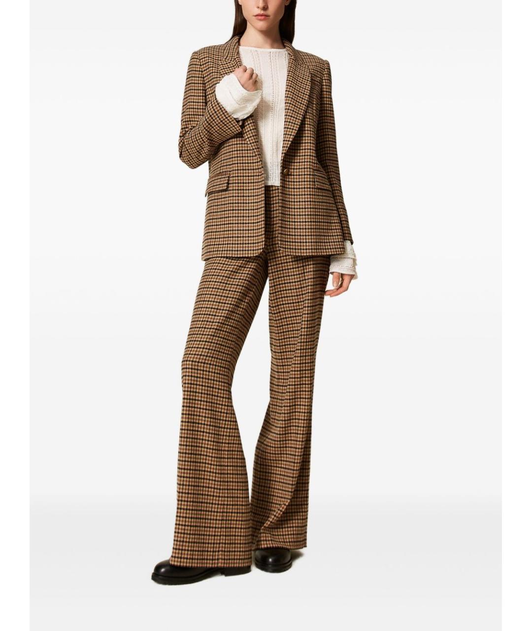 TWIN-SET Коричневые шерстяные прямые брюки, фото 2