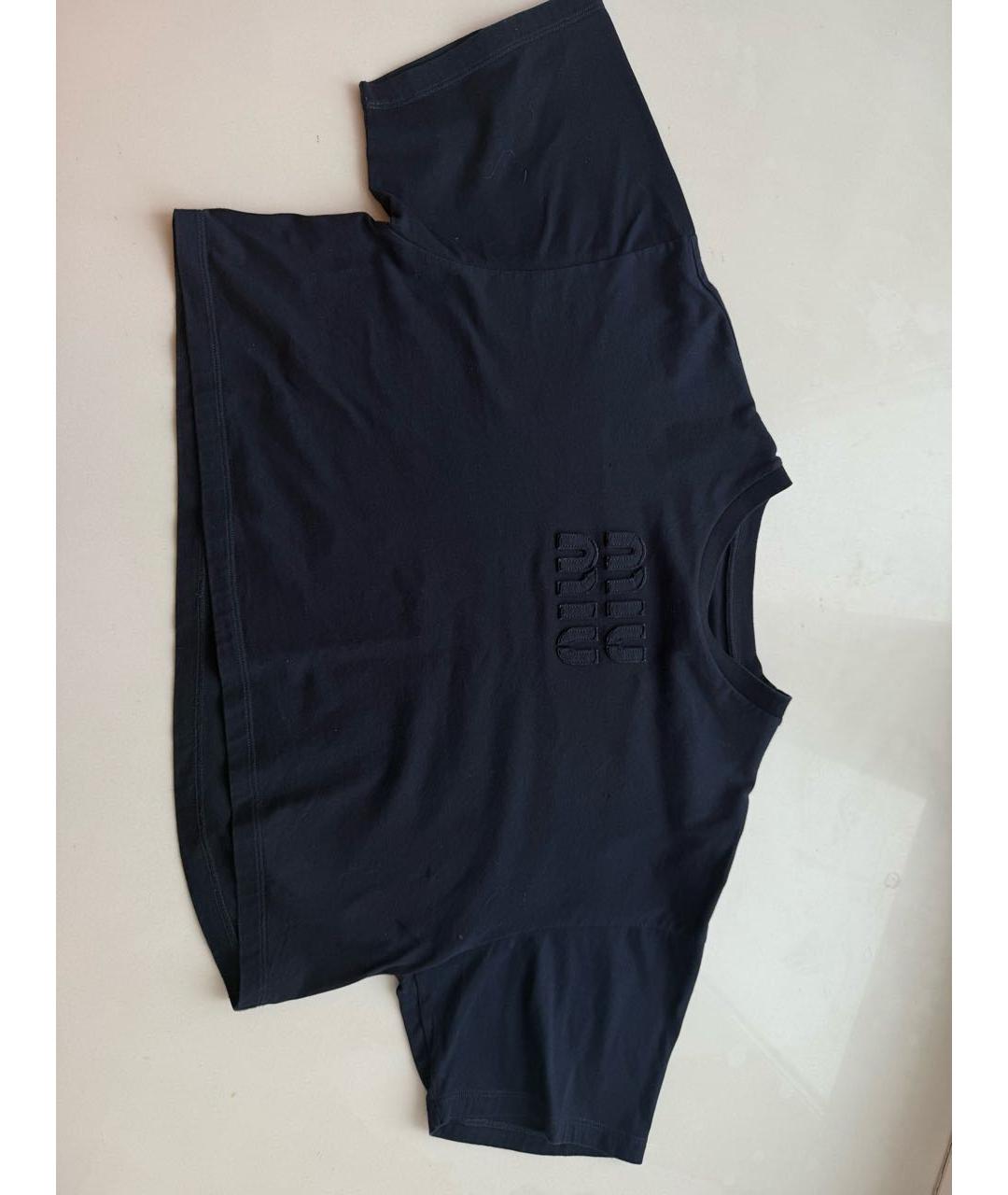 MIU MIU Темно-синяя хлопковая футболка, фото 8