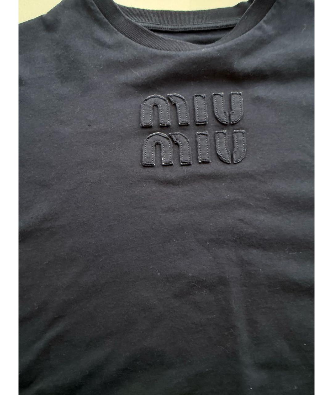 MIU MIU Темно-синяя хлопковая футболка, фото 4