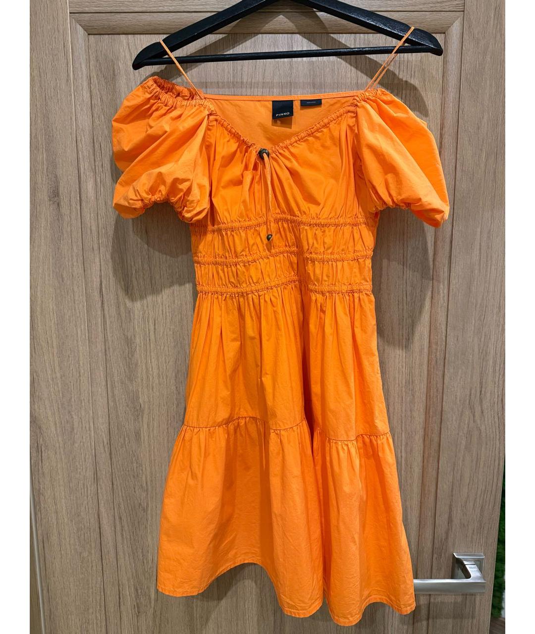 PINKO Оранжевое хлопковое повседневное платье, фото 5
