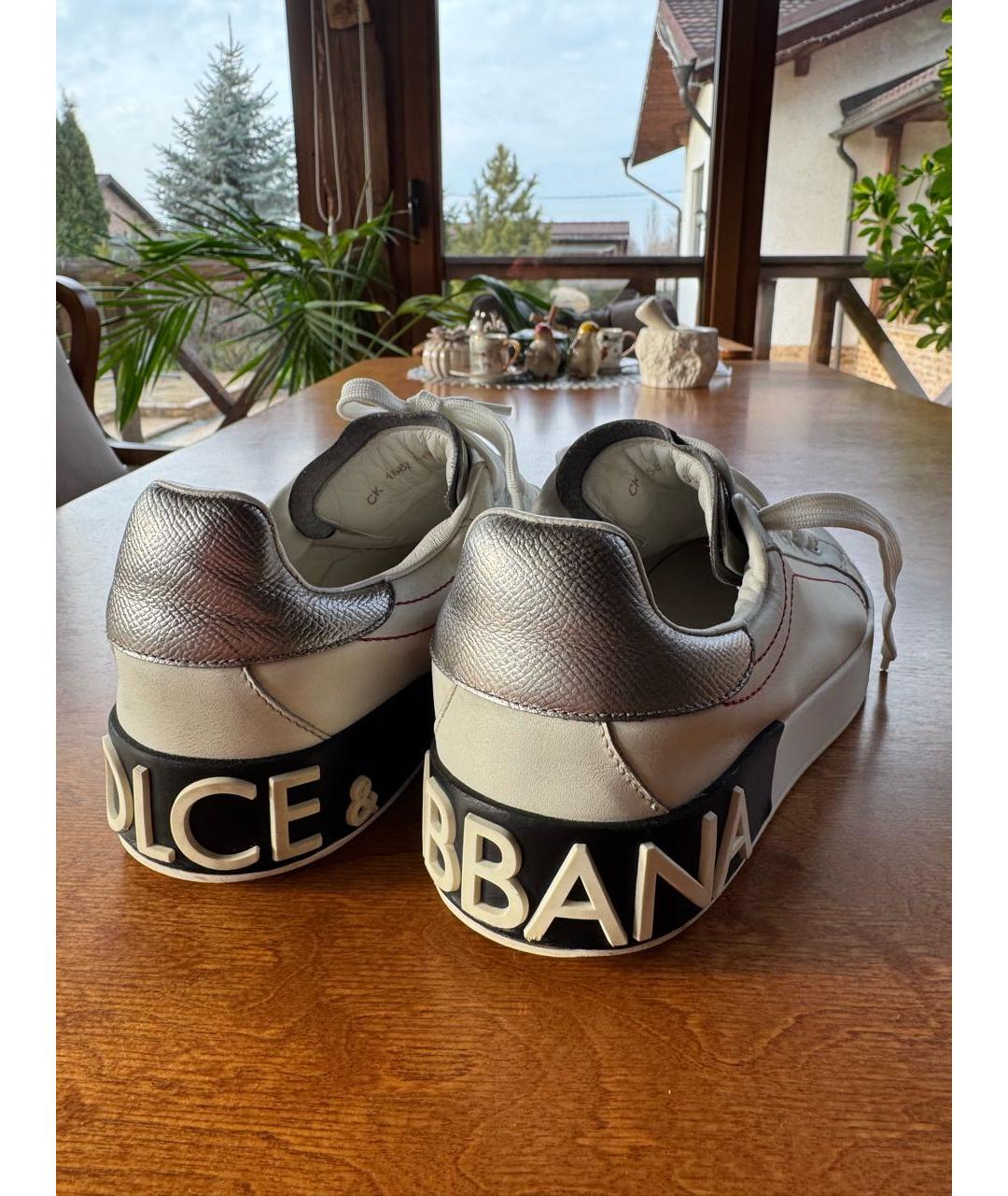 DOLCE&GABBANA Белые кожаные кеды, фото 4