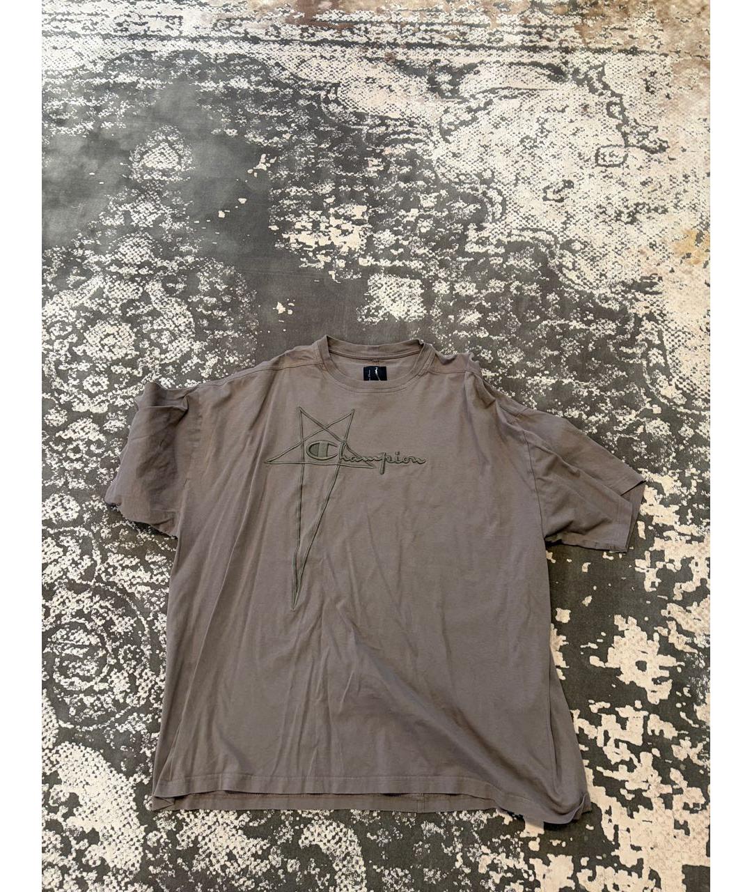 RICK OWENS Серая хлопко-леновая футболка, фото 3