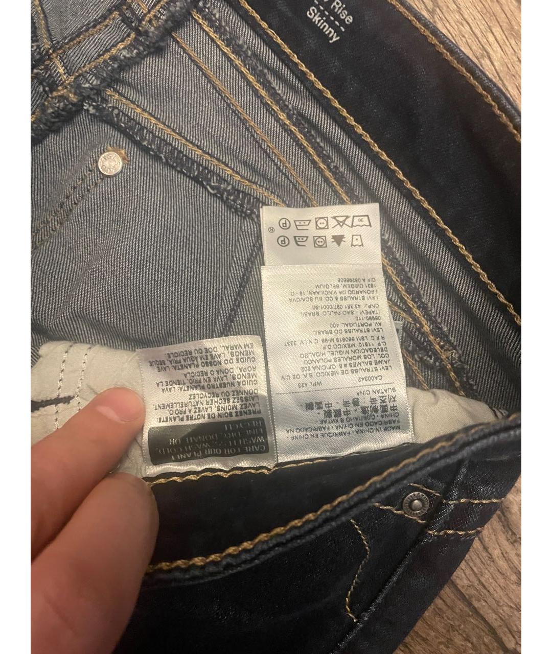 LEVI'S Темно-синие хлопко-полиэстеровые джинсы слим, фото 2