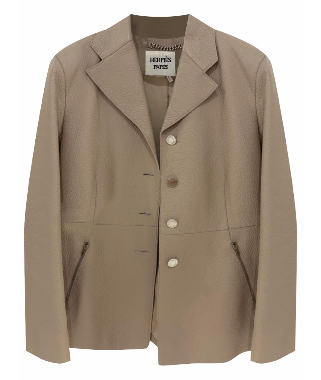 HERMES Бежевый кожаный жакет/пиджак, фото 1