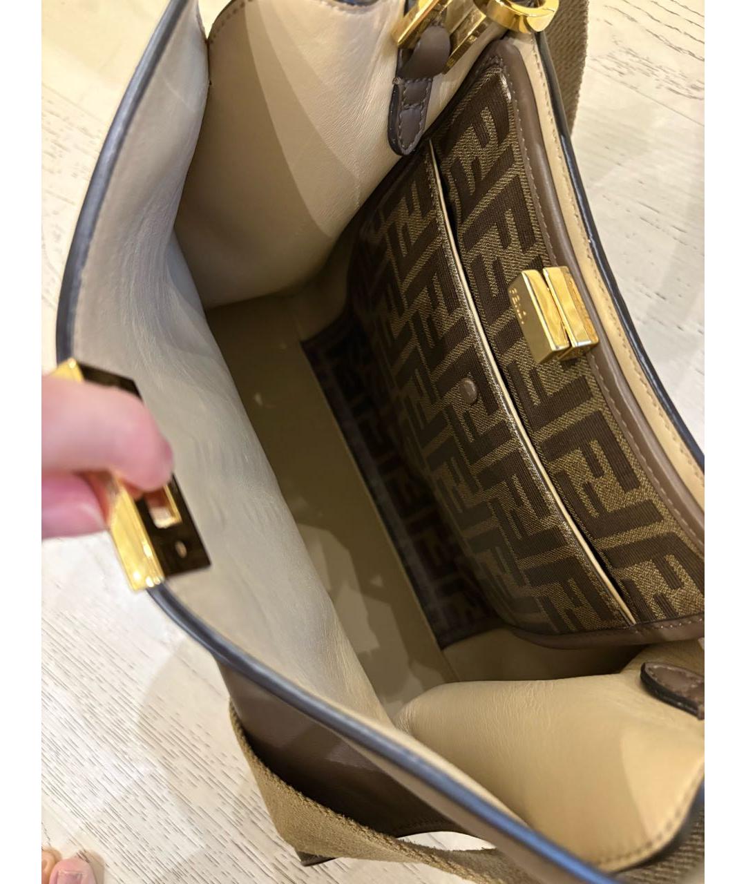 FENDI Коричневая кожаная сумка с короткими ручками, фото 4