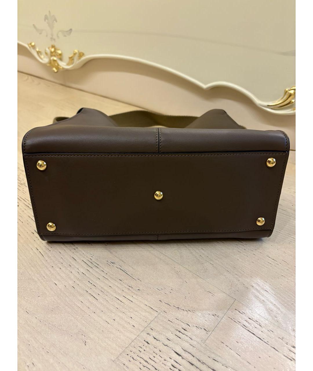 FENDI Коричневая кожаная сумка с короткими ручками, фото 5