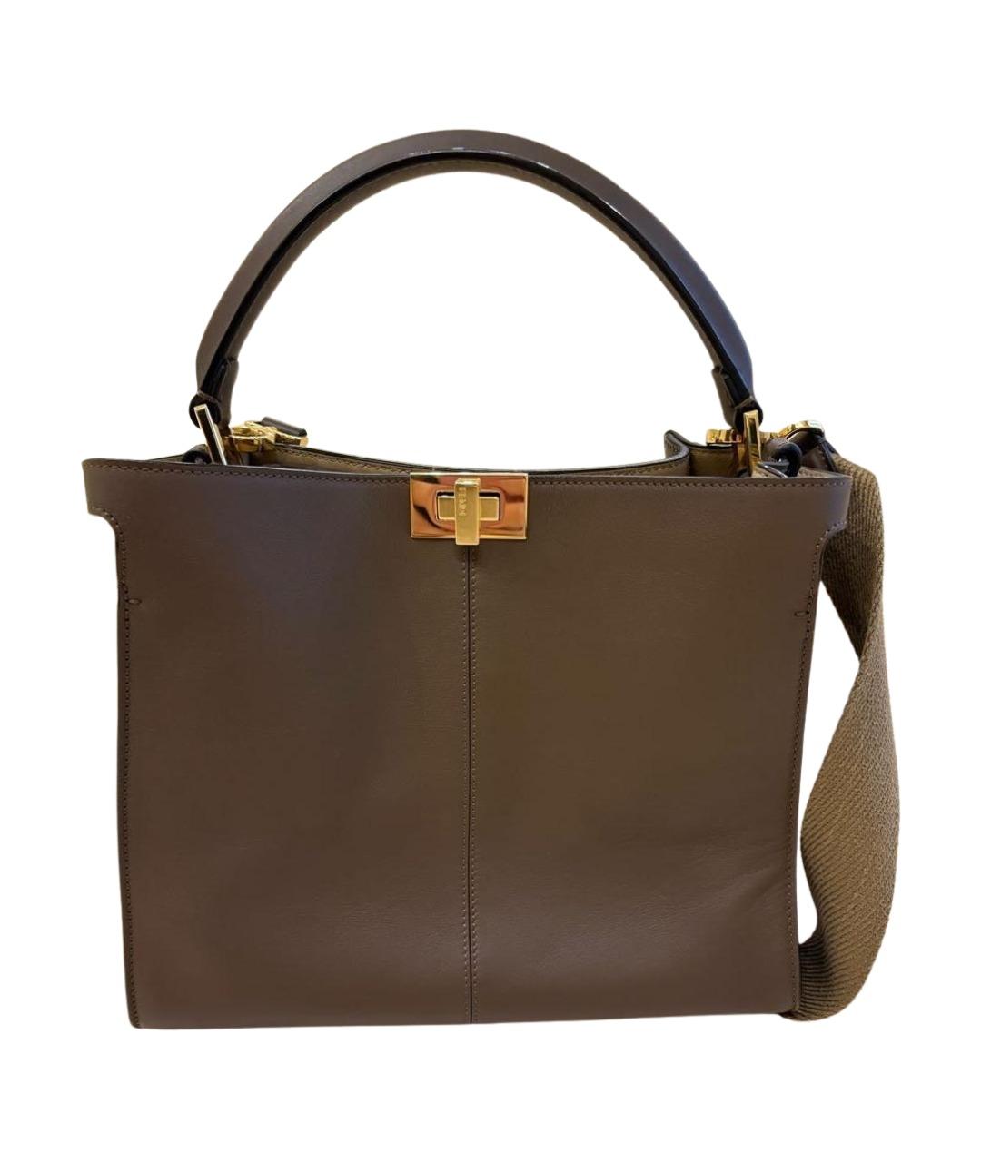 FENDI Коричневая кожаная сумка с короткими ручками, фото 1