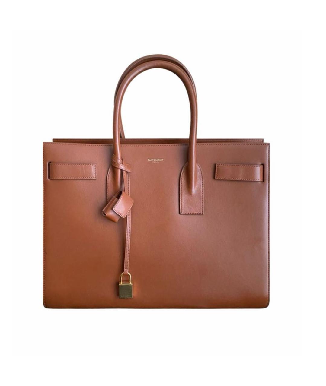SAINT LAURENT Коричневая кожаная сумка с короткими ручками, фото 9