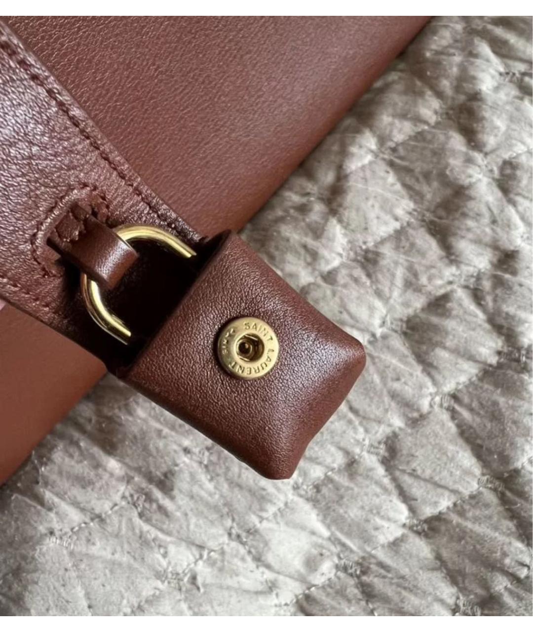 SAINT LAURENT Коричневая кожаная сумка с короткими ручками, фото 6