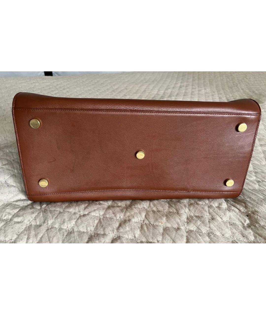 SAINT LAURENT Коричневая кожаная сумка с короткими ручками, фото 5