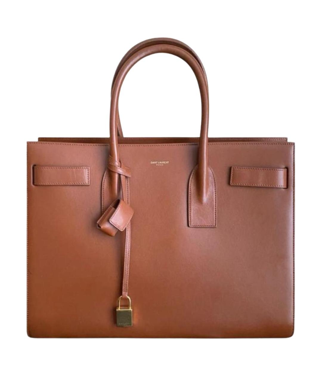 SAINT LAURENT Коричневая кожаная сумка с короткими ручками, фото 1