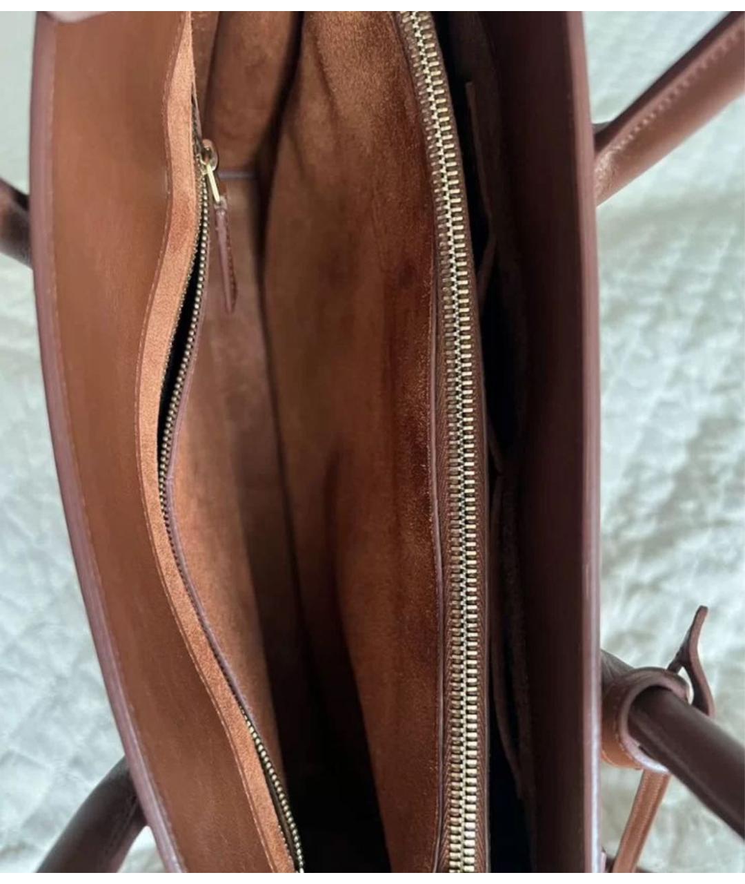 SAINT LAURENT Коричневая кожаная сумка с короткими ручками, фото 7