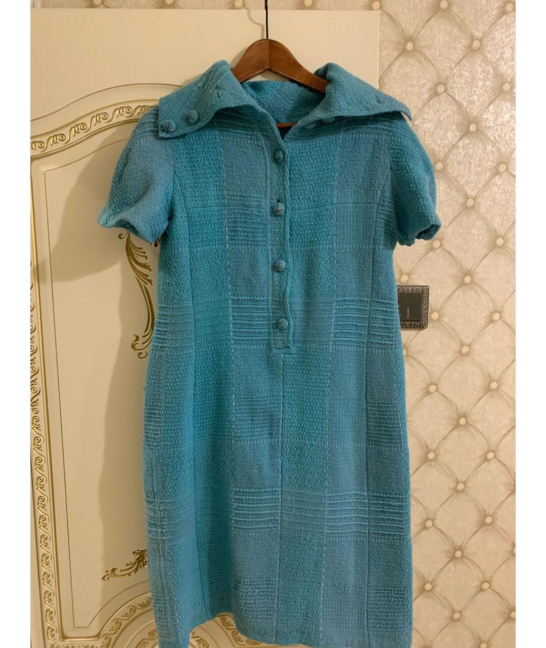 CHANEL Бирюзовое твидовое повседневное платье, фото 9