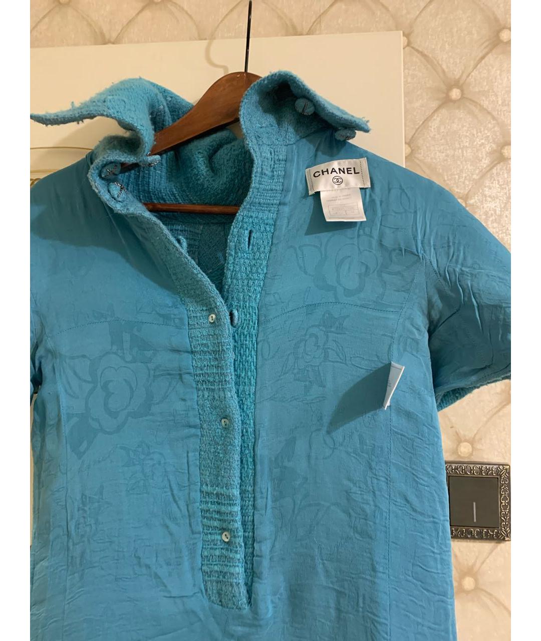 CHANEL Бирюзовое твидовое повседневное платье, фото 3