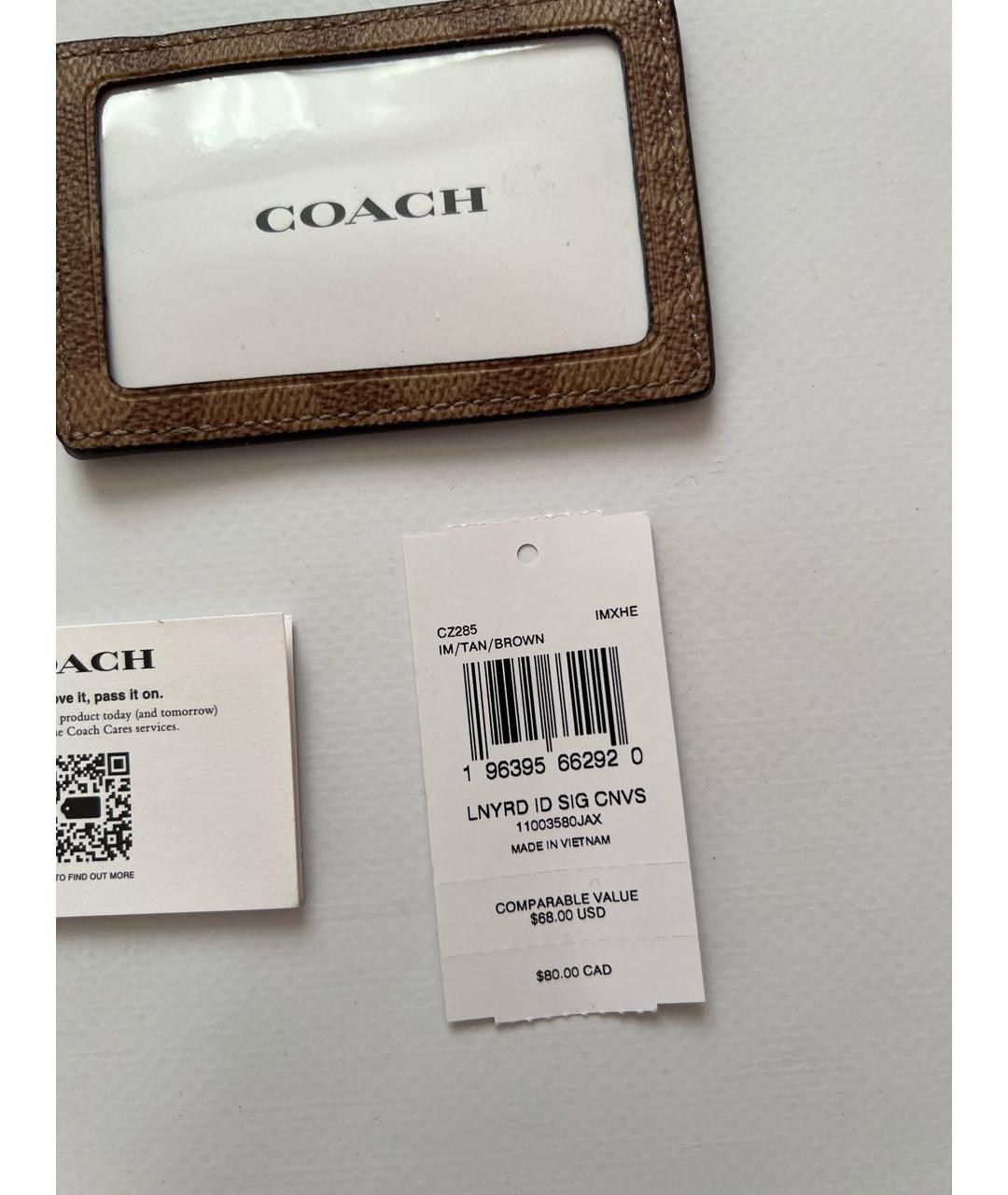COACH Коричневый кожаный кардхолдер, фото 5