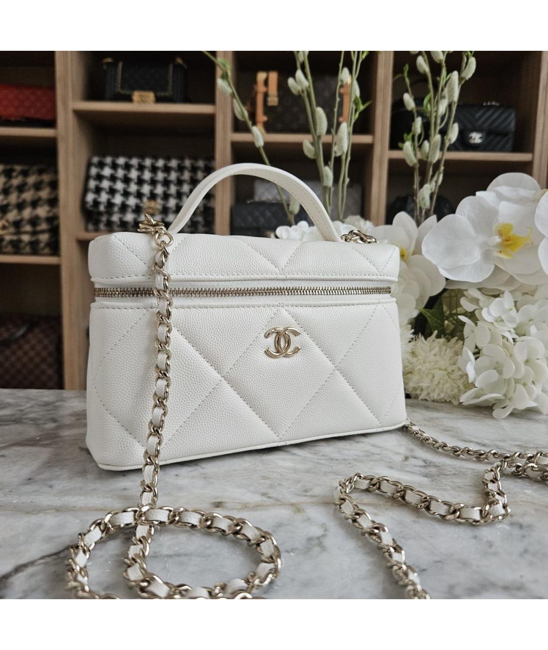 CHANEL Белая кожаная сумка через плечо, фото 7