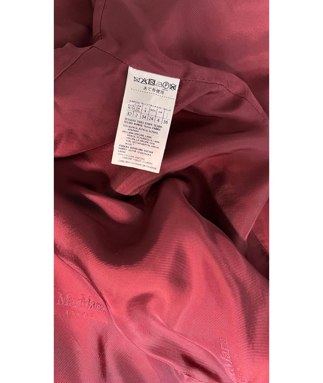 MAX MARA STUDIO Бордовое шерстяное пальто, фото 8