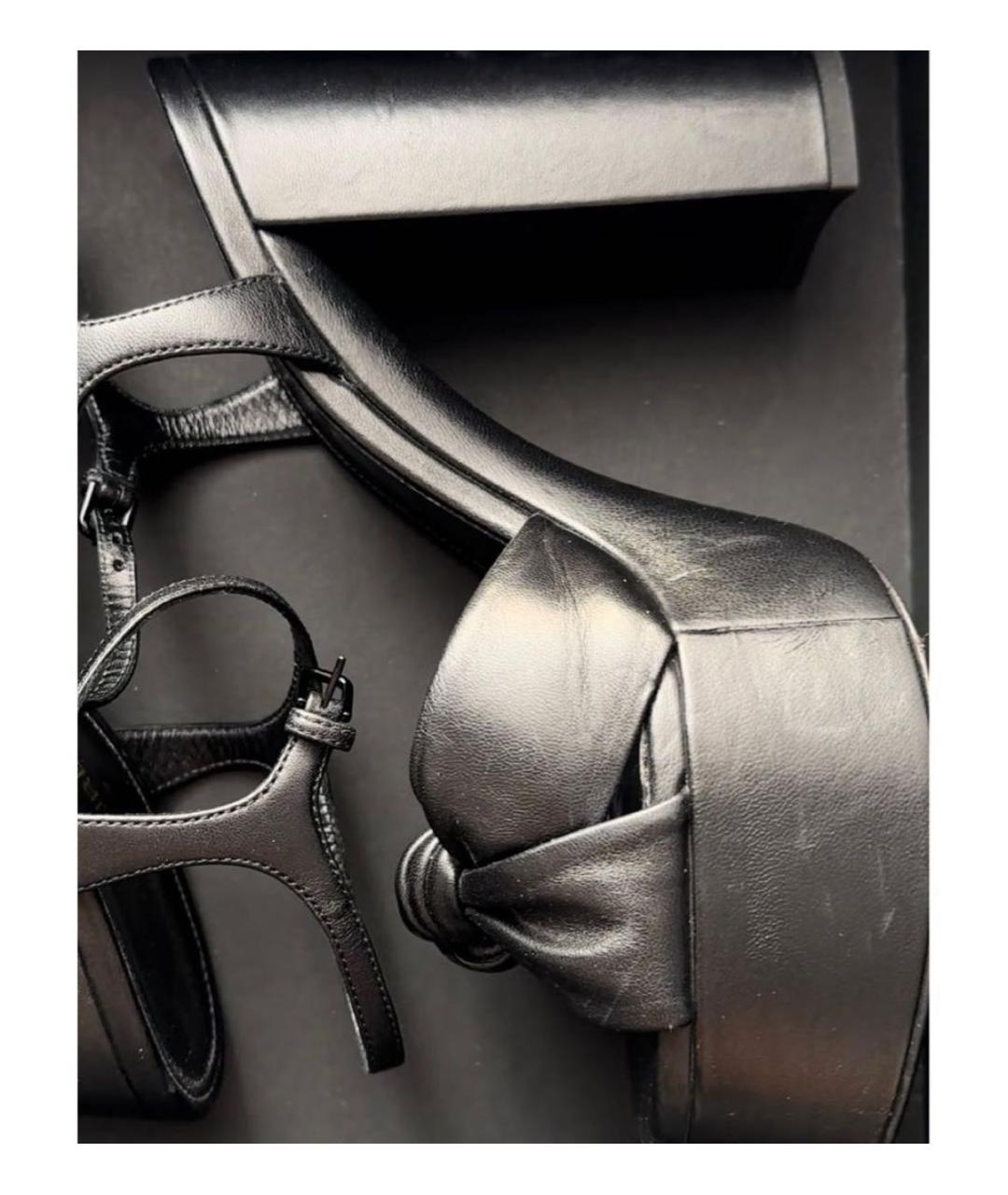 SAINT LAURENT Черные кожаные босоножки, фото 7