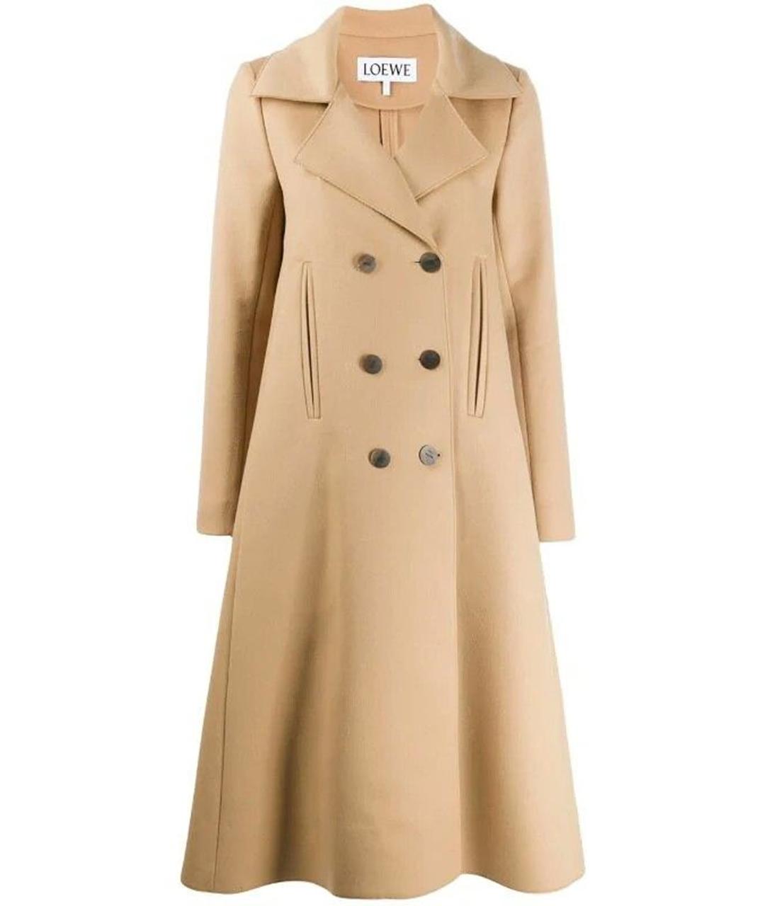 LOEWE Коричневое шерстяное пальто, фото 1