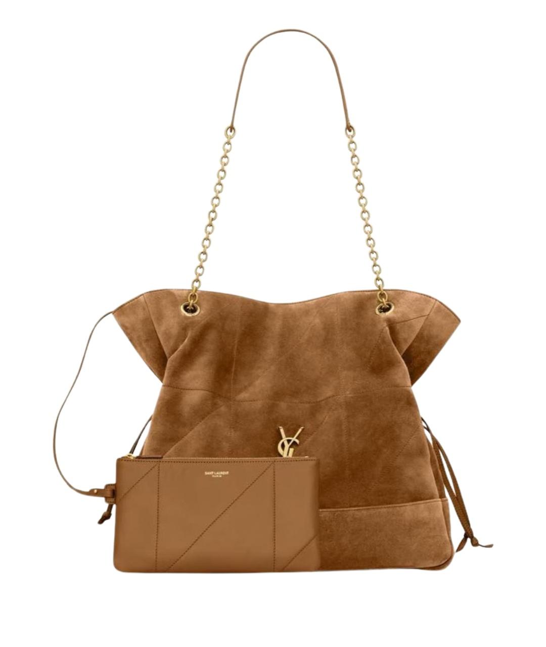 SAINT LAURENT Коричневая замшевая сумка через плечо, фото 1